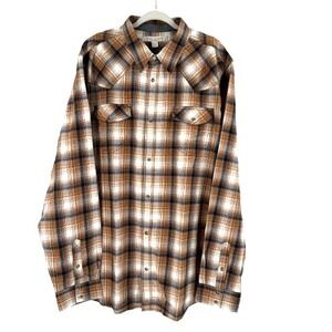 Cody James Pearl Snap Western Flannel Shirt Men's 2XLT Brown Cowboy Landman NEW